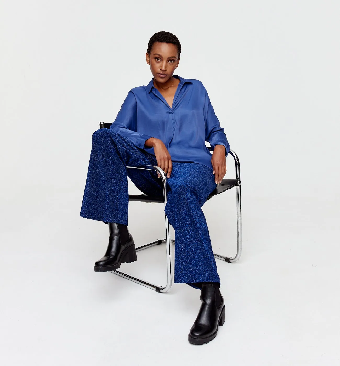 Blouse en satin Femme - Bleu