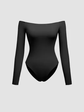 Body contour double épaisseur à épaules dénudées et manches longues uni