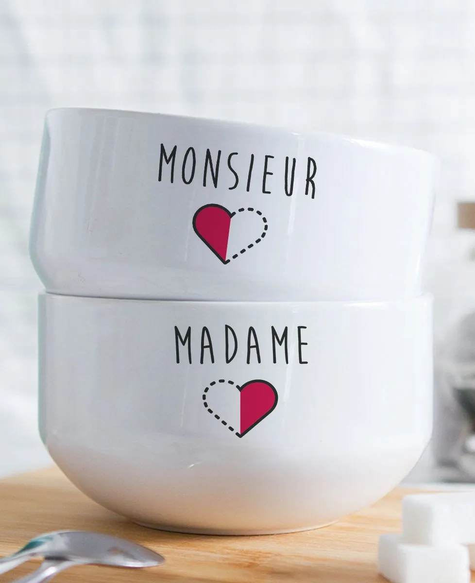 Bol Monsieur et demi-coeur imprimé personnalisé