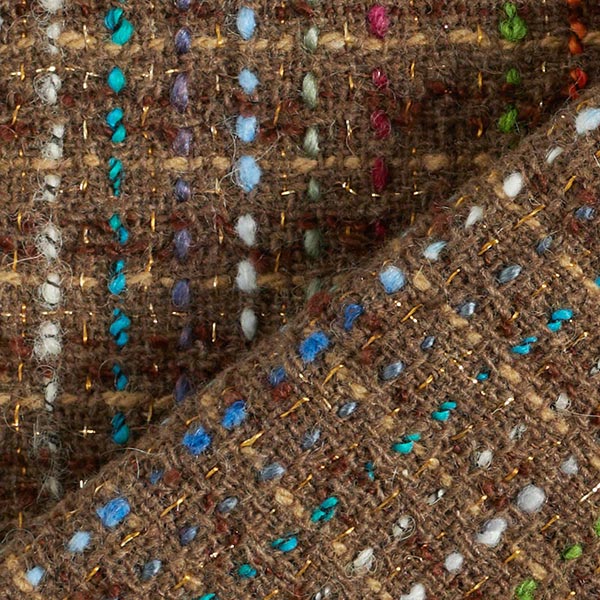 Bouclé en laine vierge mélangée Rayures colorées & lurex – marron moyen