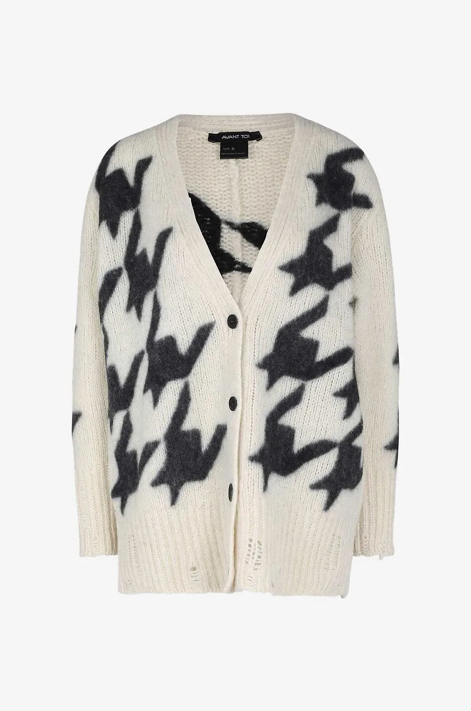 Cardigan orné de mailles filées et de pied-de-poule macro