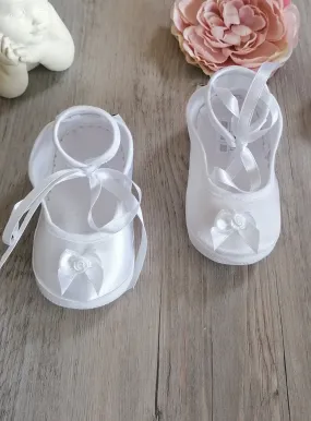 Chaussons ballerine bébé fille satin blanc