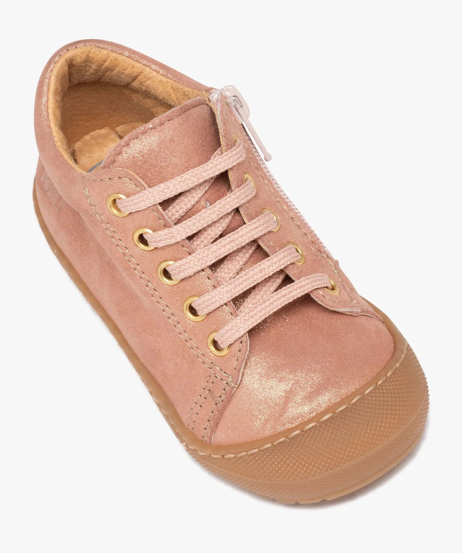 Chaussure premiers pas bébé fille en cuir uni à paillettes - NA! rose