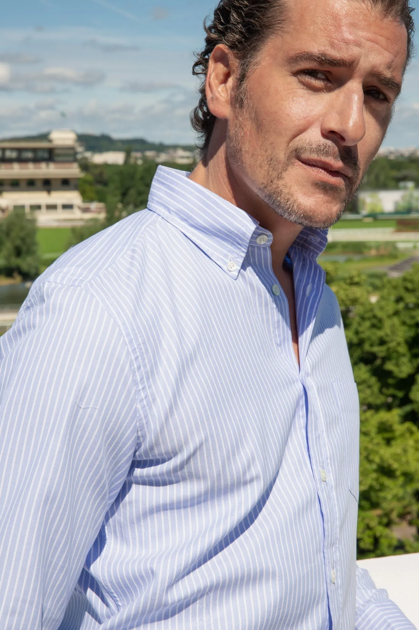 Chemise Clovis en coton Oxford - Rayure Ciel
