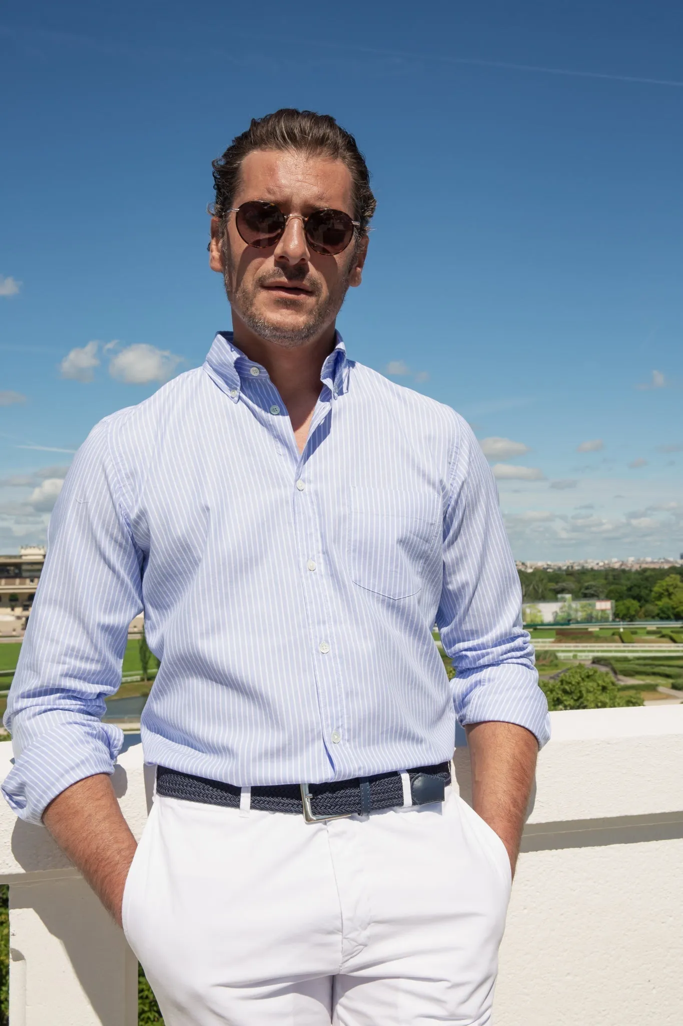 Chemise Clovis en coton Oxford - Rayure Ciel
