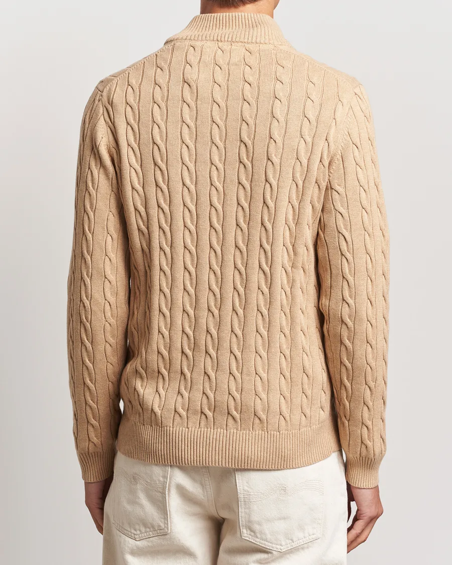 Cotton Cable Half Zip Khaki Melange