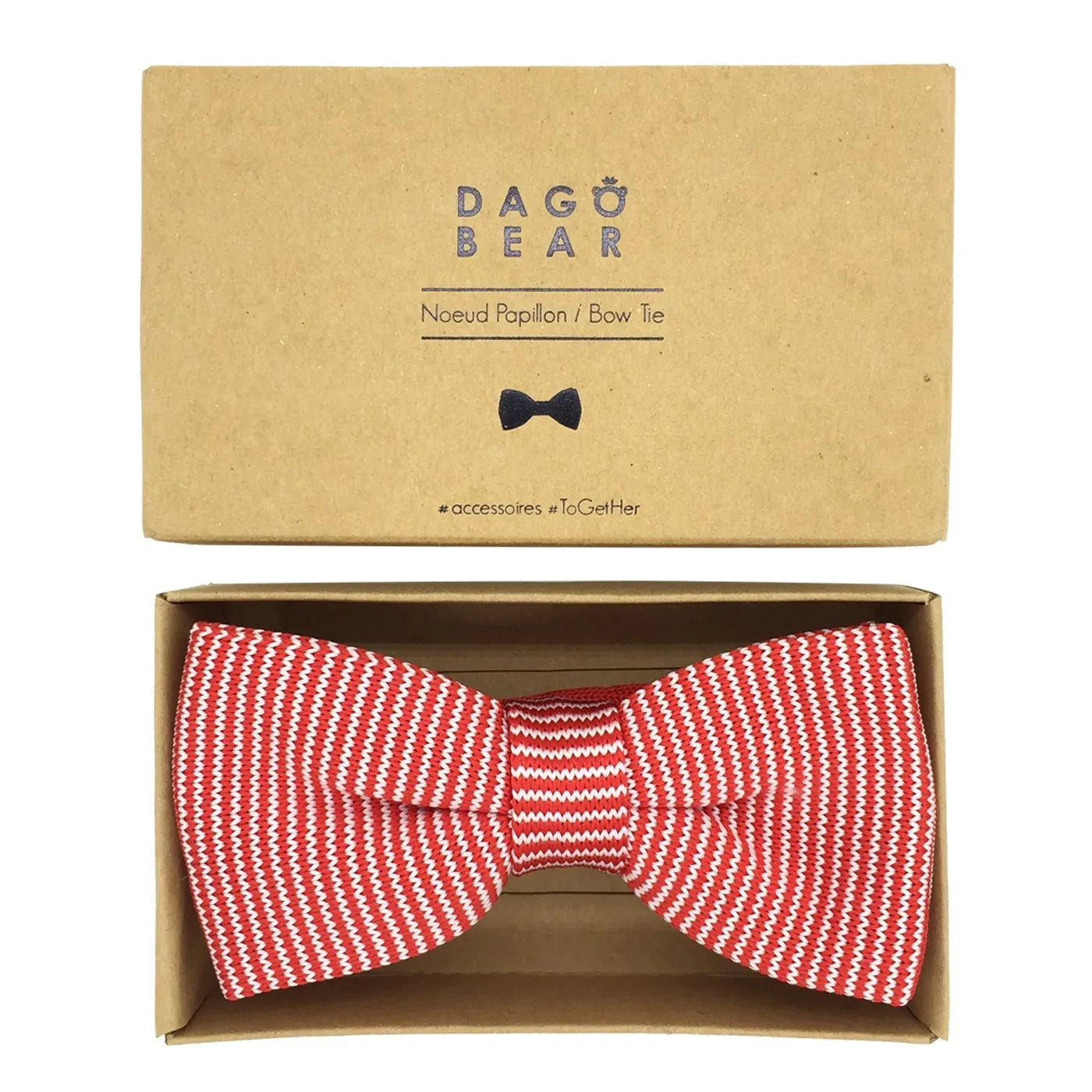 DAGOBEAR - Noeud papillon rayures blanche et rouge