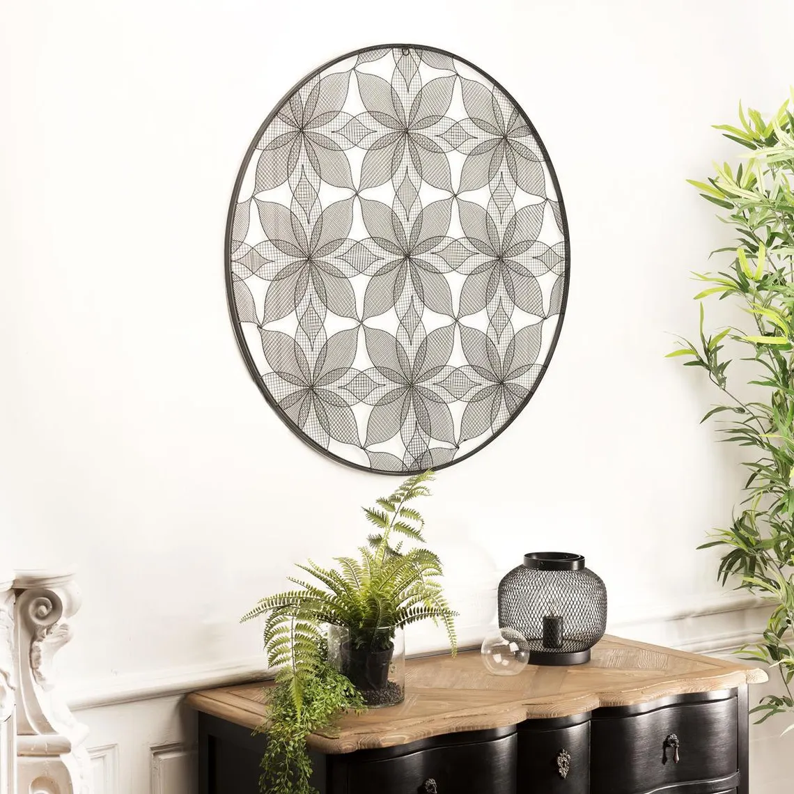 Décoration Murale Ronde THEODORE Métal Noir FLEURS 90 X 90 Cm | 3 Suisses