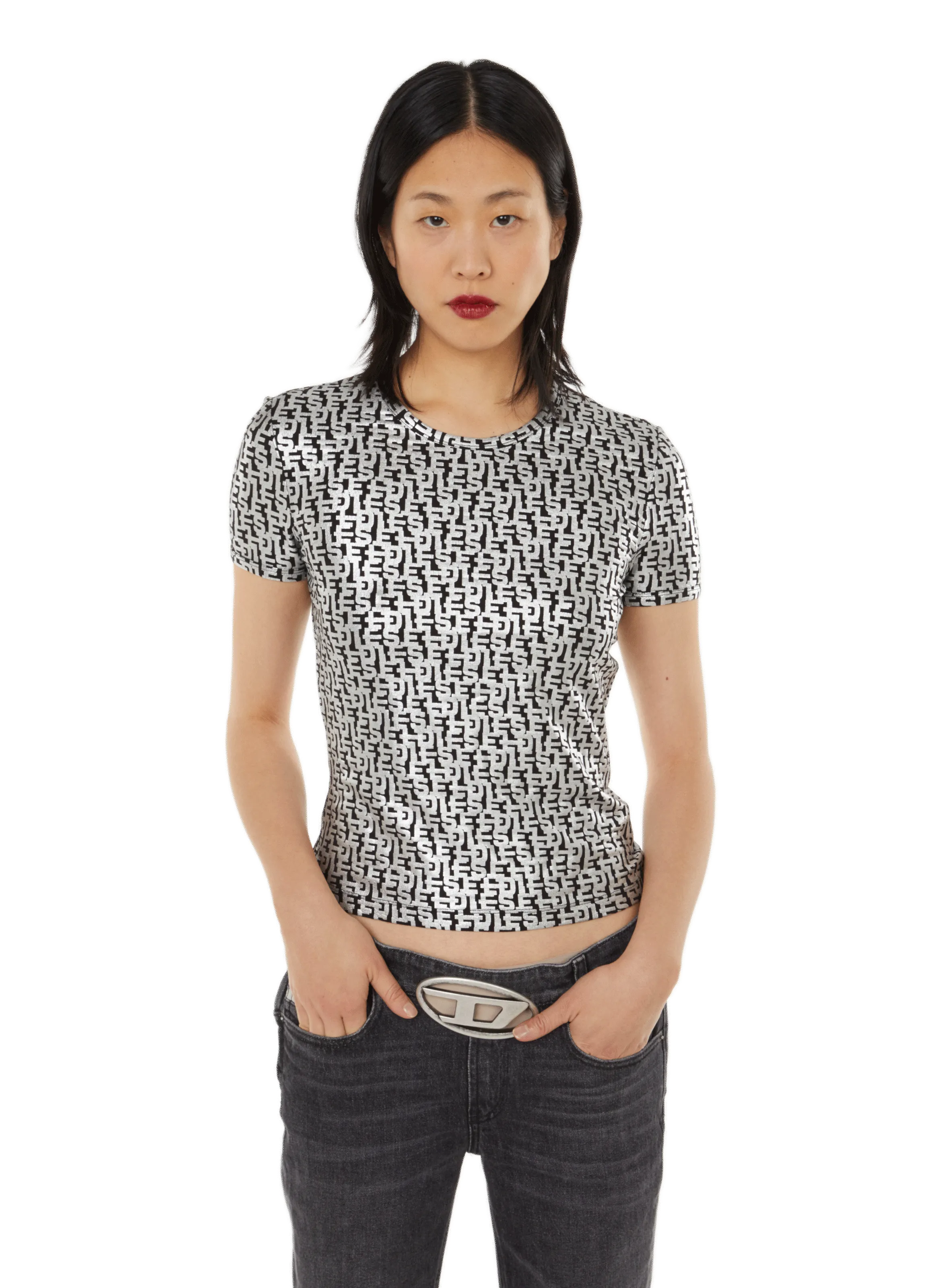 DIESEL  T-shirt à imprimé métallisé - Argent