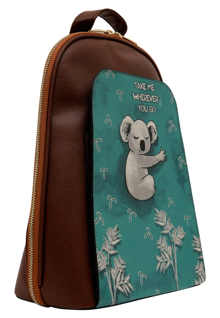 Femme Cuir Vegan Brun Sac à dos - Koala Hug (Taba) Motif