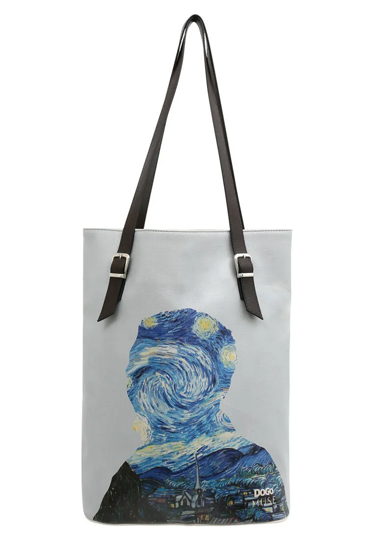 Femme Cuir Vegan Crème Sac d'épaule - Vincent van Gogh The Starry Night Muse Motif