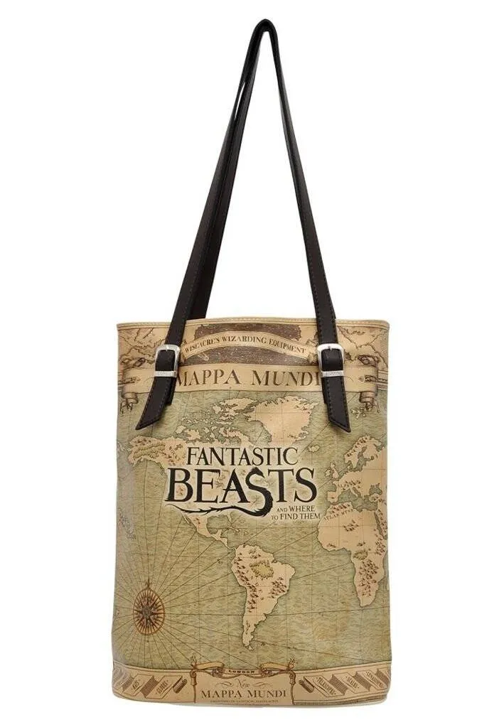Femme Cuir Vegan Crème Sac d'épaule - Warner Bros Mappa Mundi Fantastic Beasts Motif