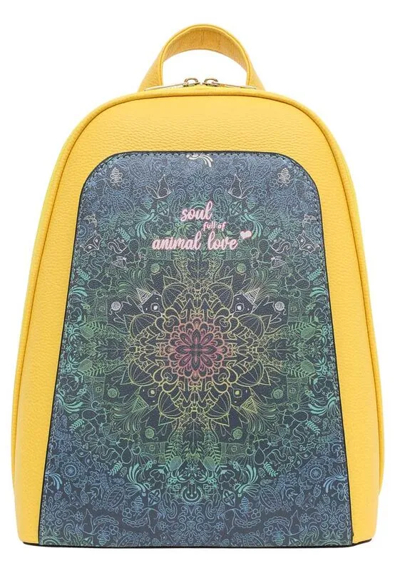 Femme Cuir Vegan Jaune Sac à dos - Soul Full of Animal Love Motif