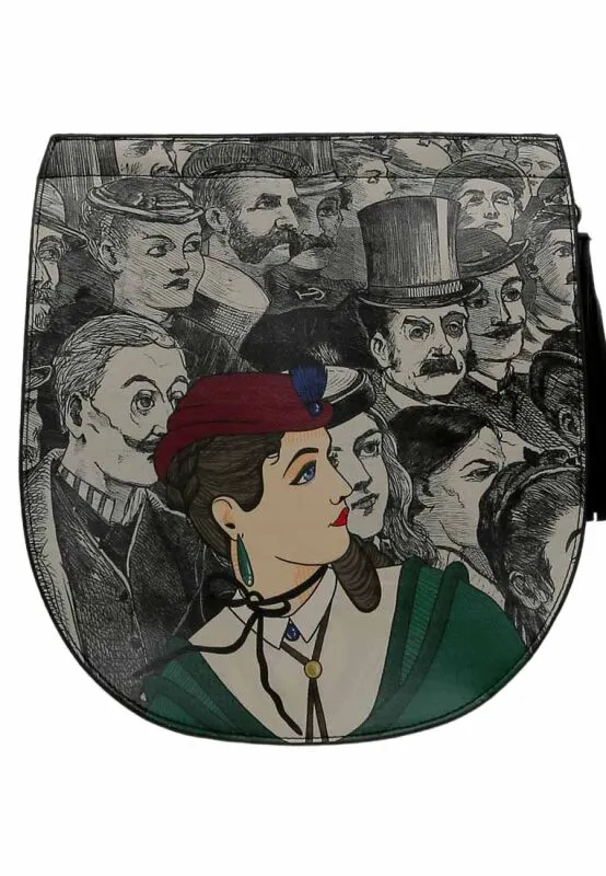 Femme Cuir Vegan Noir Sac d'épaule - Colorful Lady Motif
