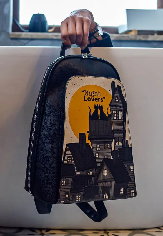 Femme Cuir Vegan Noir Sac à dos - Night Lovers Motif
