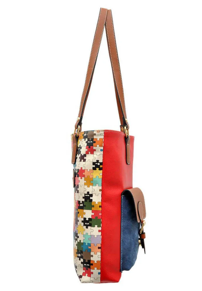 Femme Cuir Vegan Rouge Sac d'épaule - In the puzzle Motif
