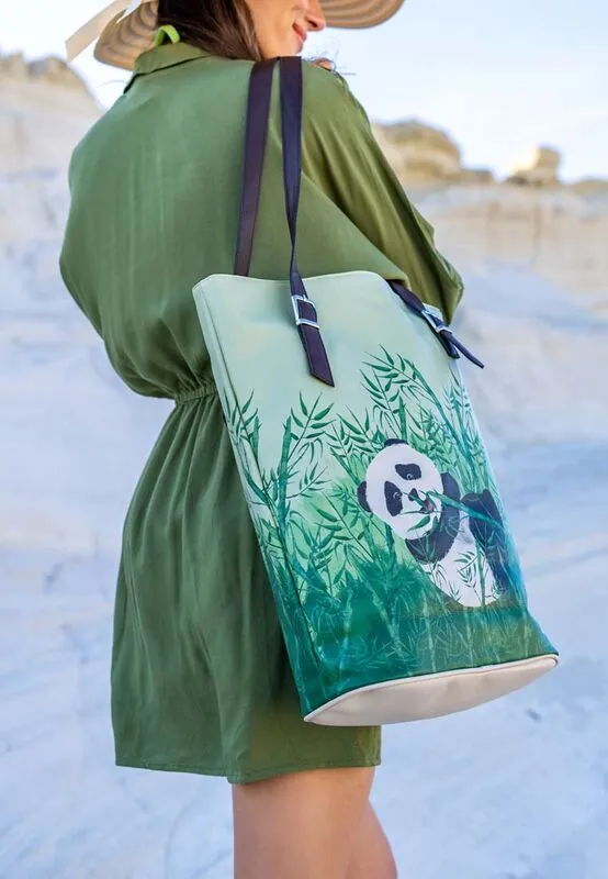 Femme Cuir Vegan Vert Sac d'épaule - Bamboo Lover Motif