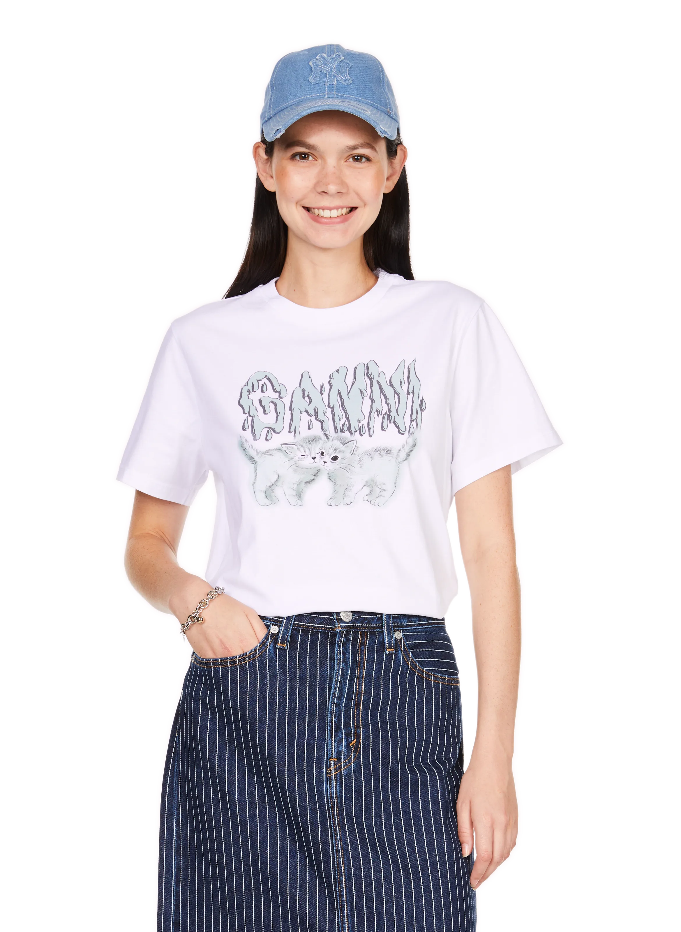 GANNI  T-shirt imprimé en coton  - Blanc