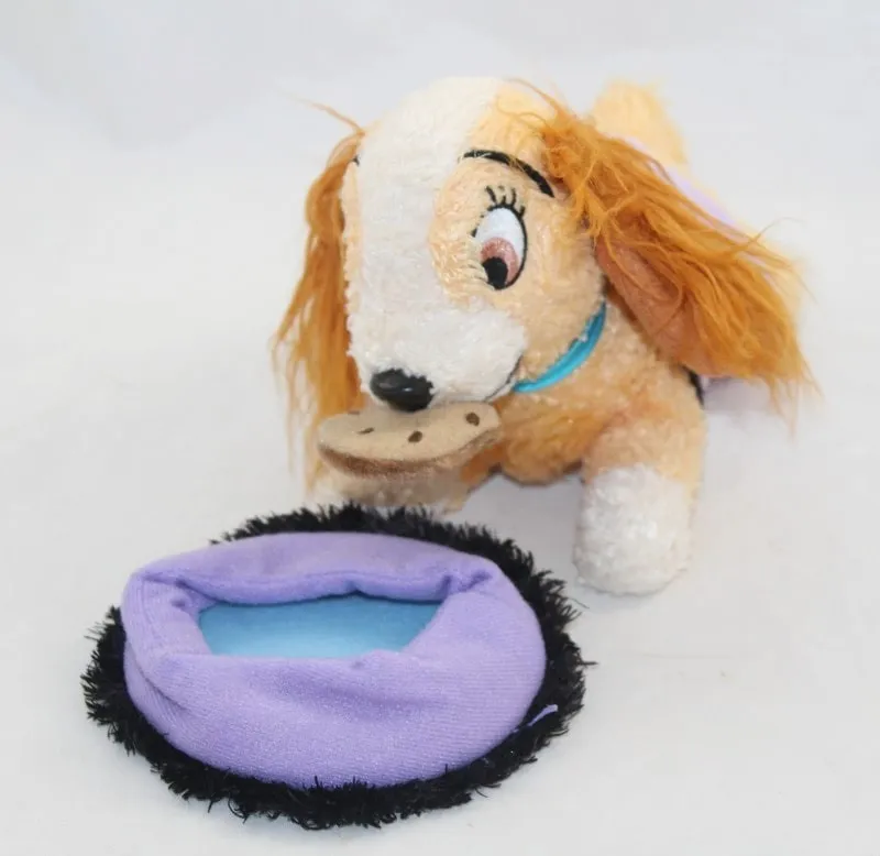 Peluche chienne Lady DISNEY STORE avec gamelle aimantée vintage 20 cm