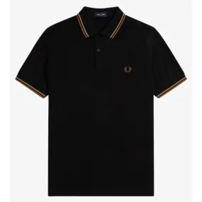 Polo Fred Perry M3600 Slim Fit noir bandes créme et marron