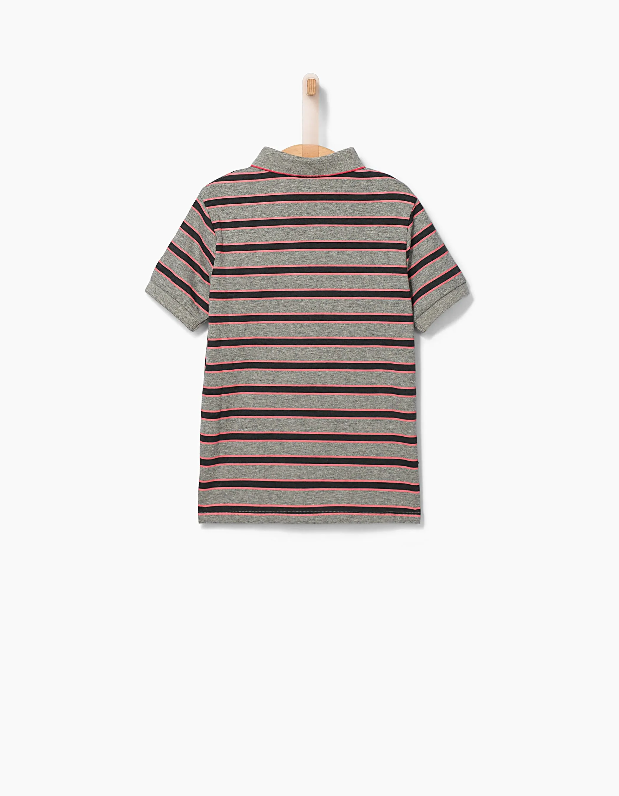 Polo gris foncé à rayures noires et roses garçon