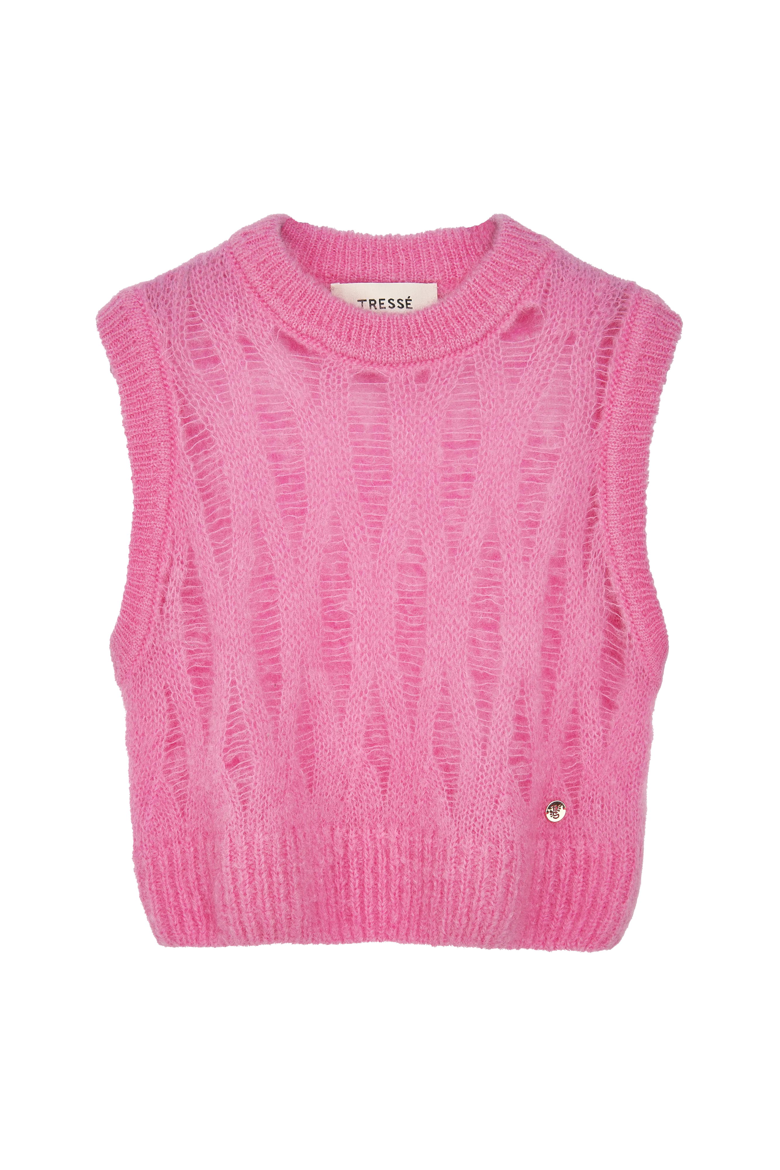 Pull en mohair rose ajouré