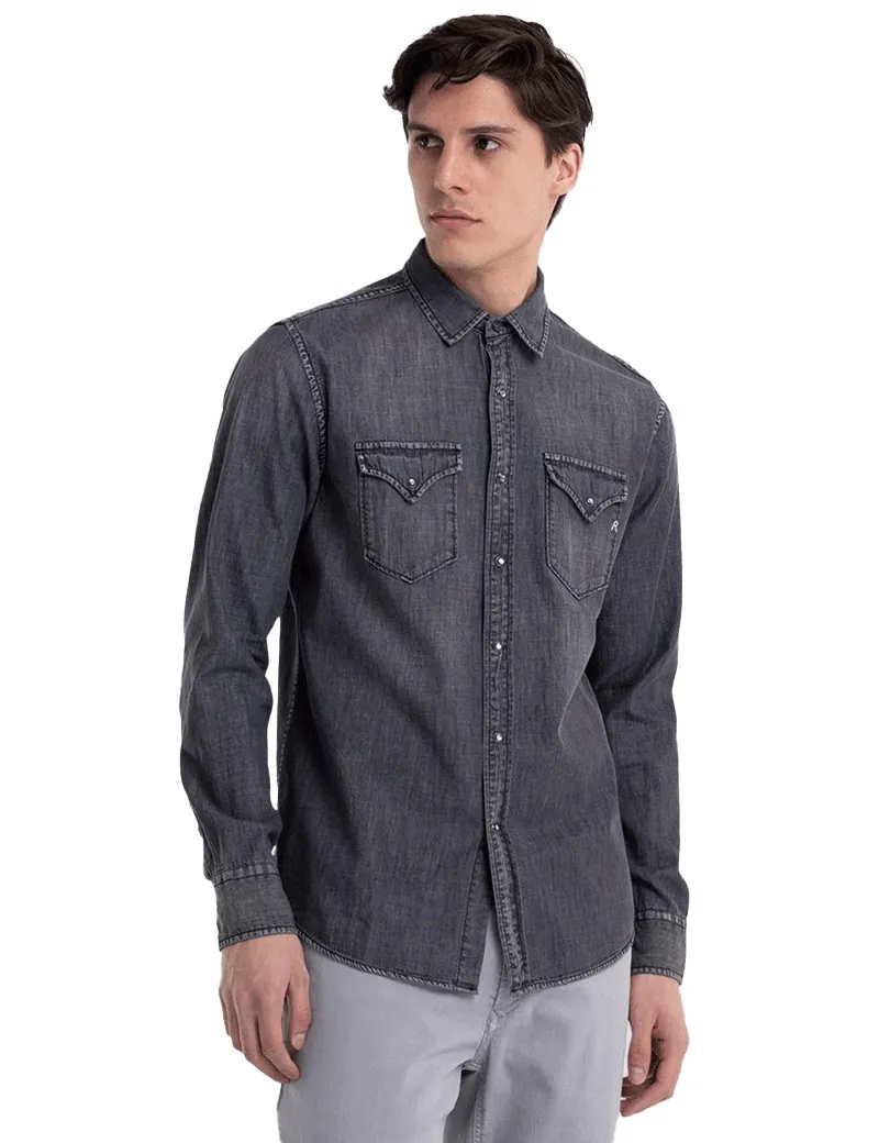 Replay - Chemise Homme Denim Gris foncé