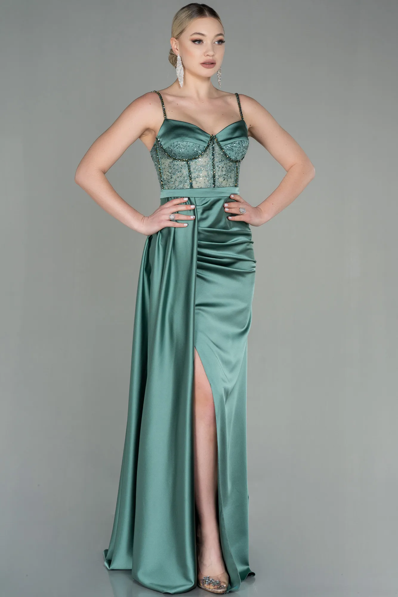 Robe de Soirée Longue Satin Rouge ABU2130