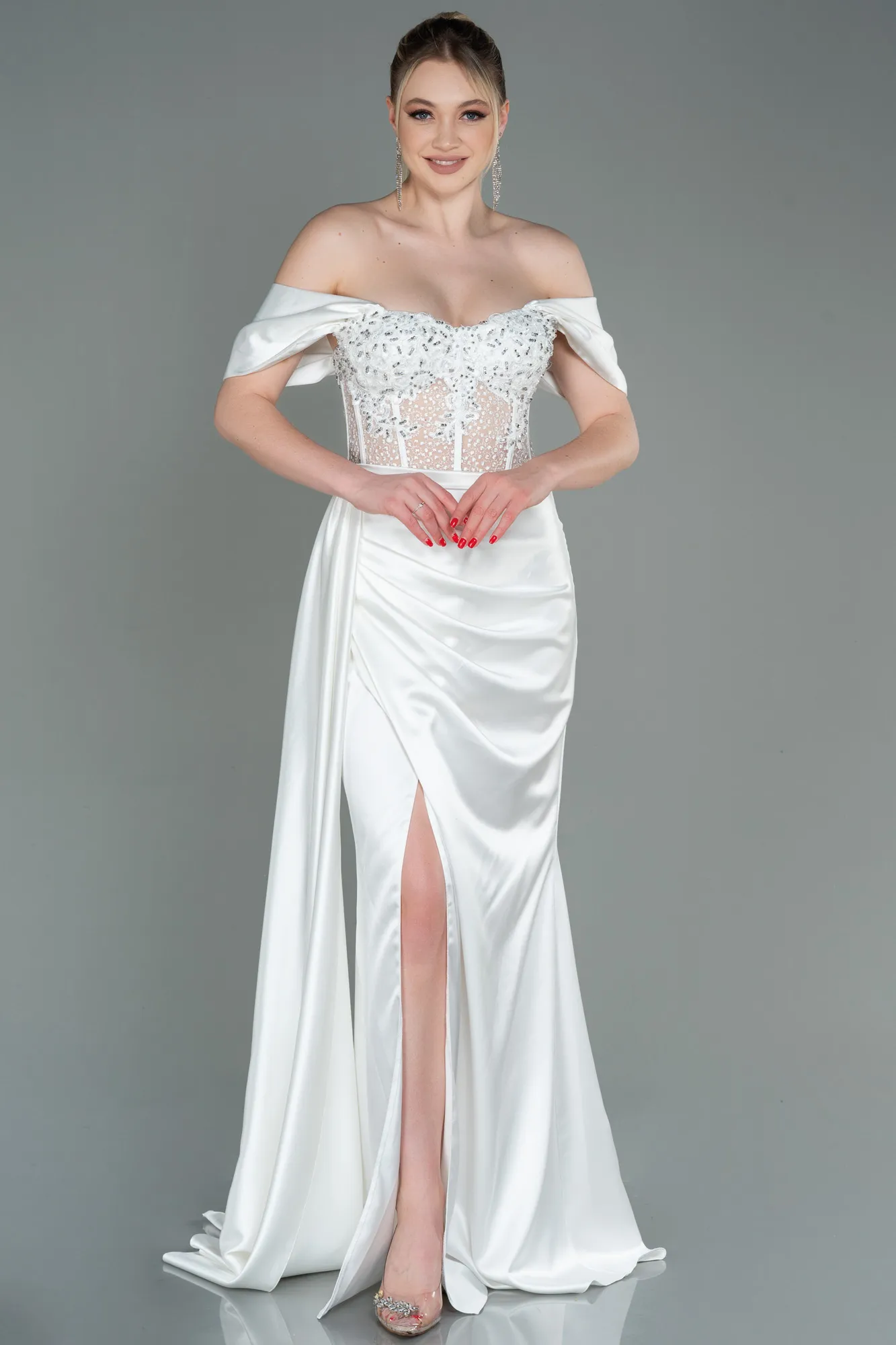 Robe de Soirée Longue Satin Émeraude ABU3997