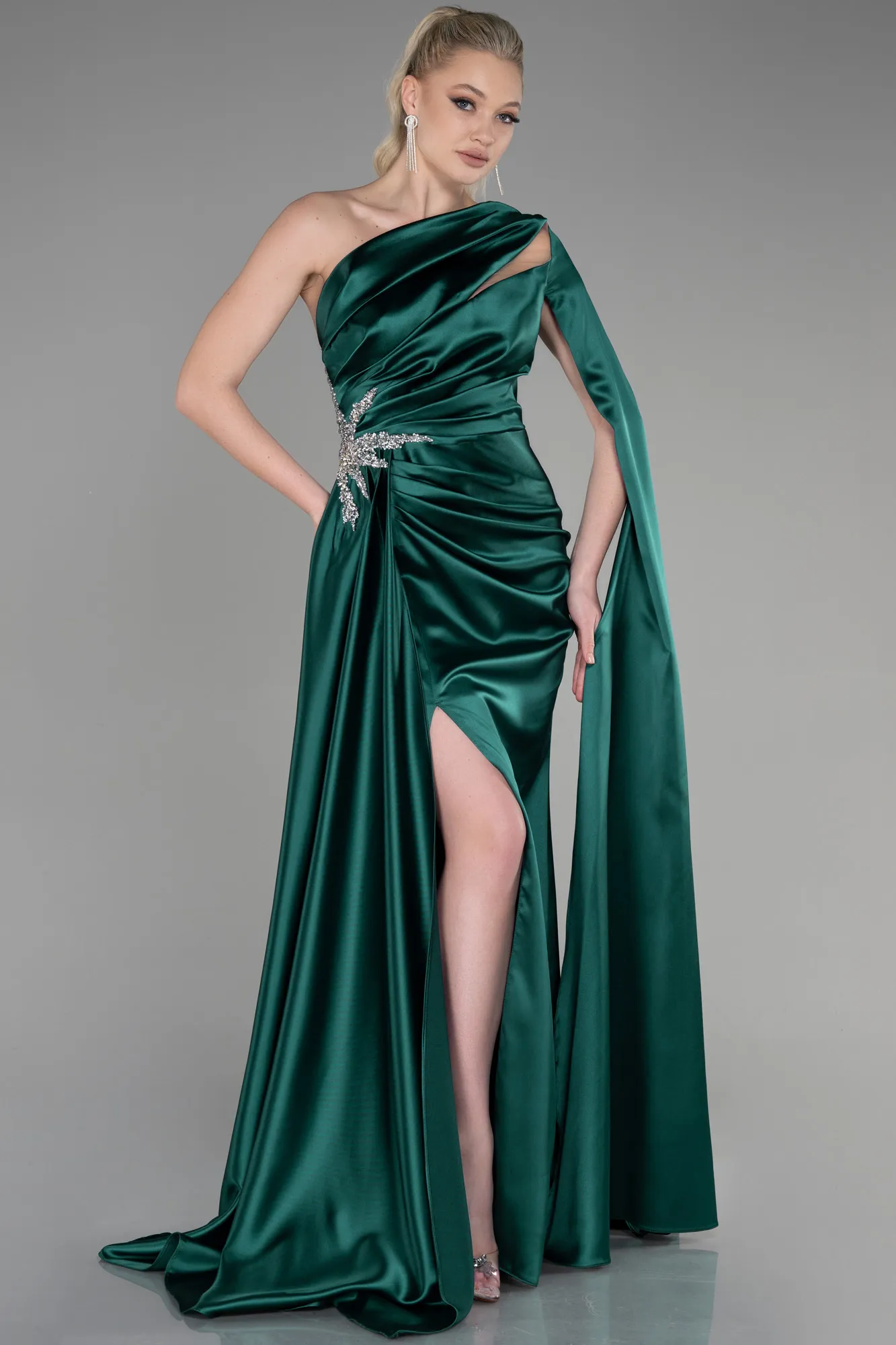 Robe De Soirée Satin Longue Émeraude ABU3545