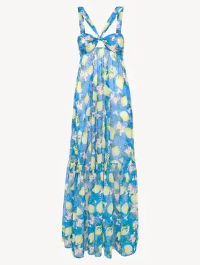 Robe maxi imprimée bleue