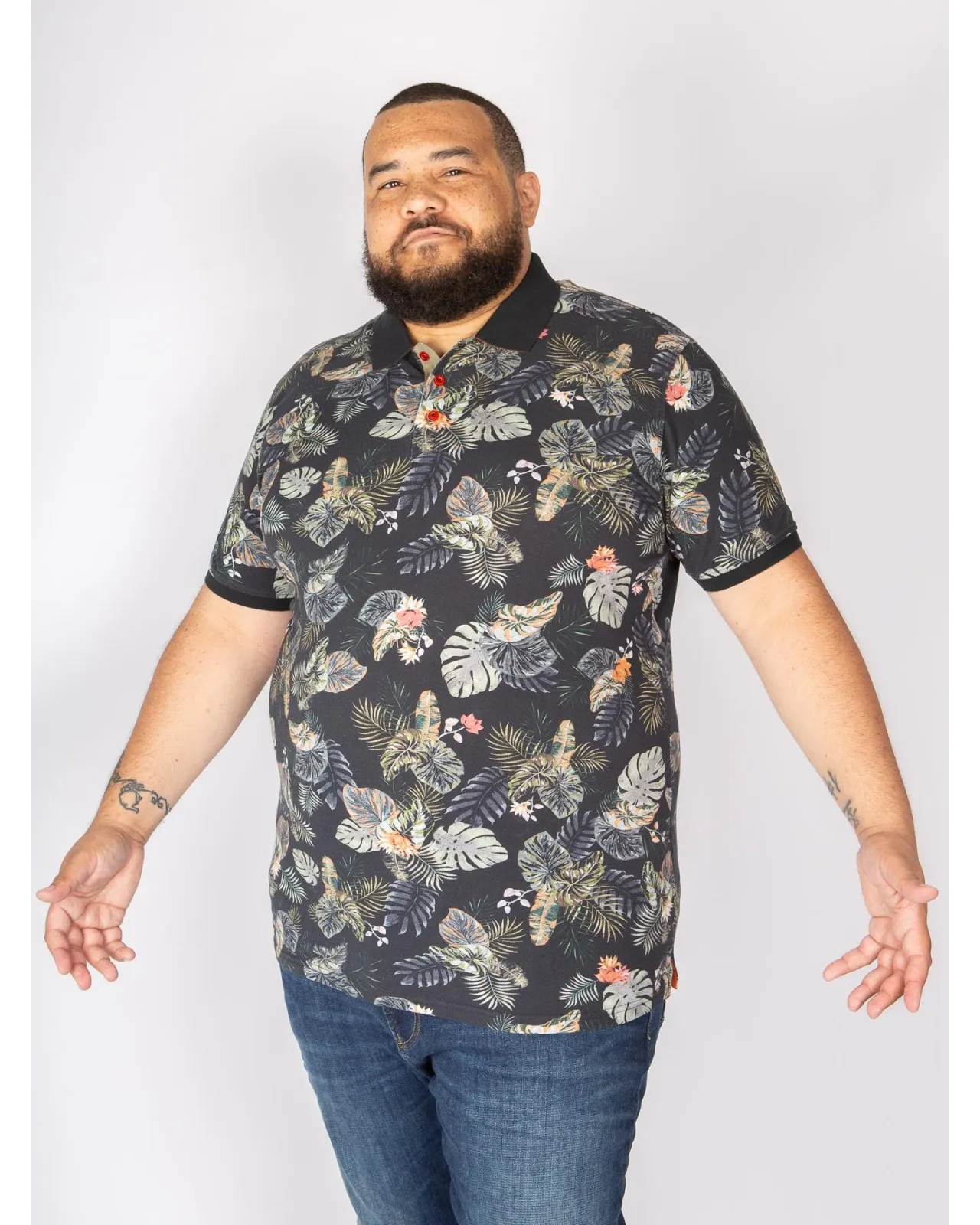 San Roch Polo piqué imprimé tropical grande taille anthracite - Size-factory