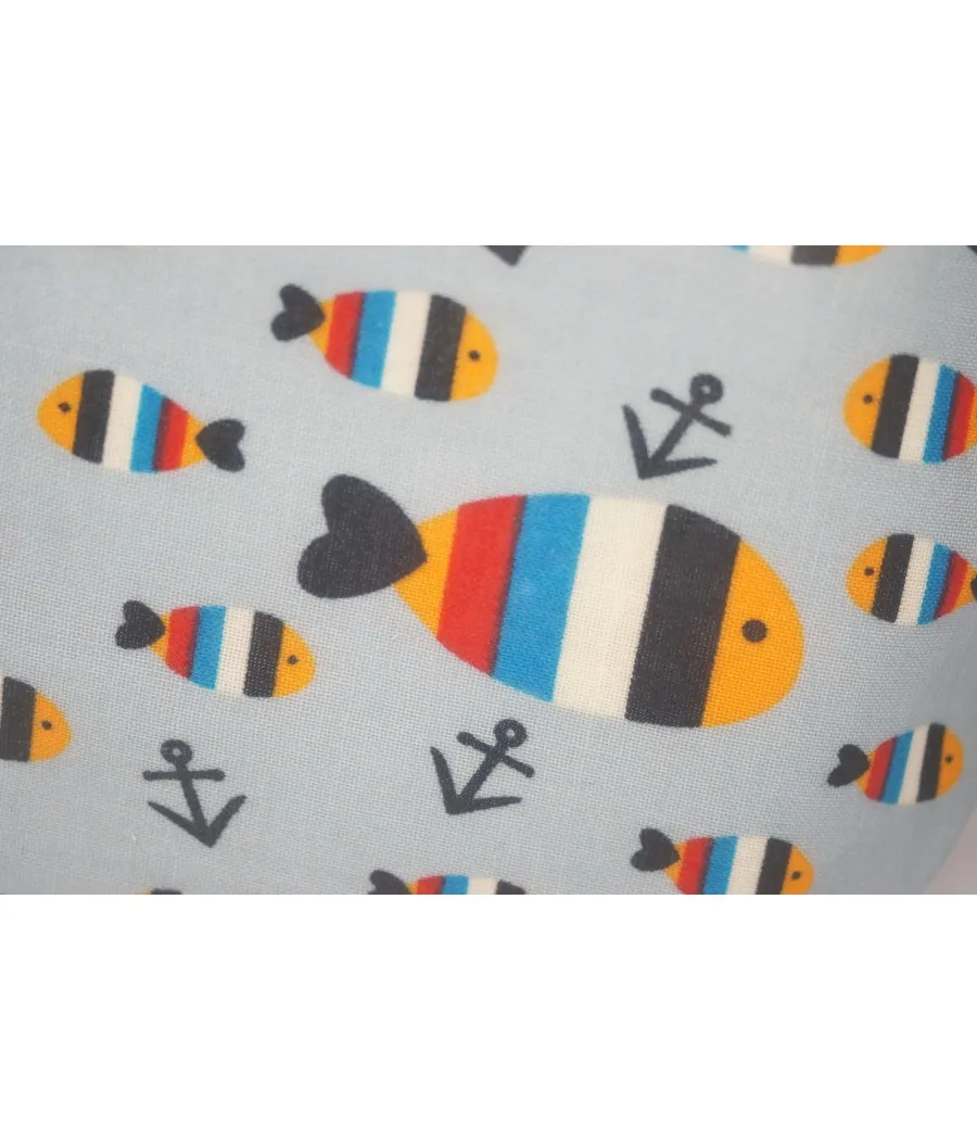 SANTAIA TROUSSE POISSONS RAYURES COTON BLEU CIEL PLASTIFIE IDEAL PLAGE