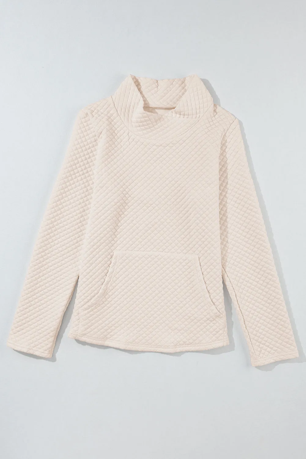 Sweat-shirt matelassé à col montant et poche kangourou abricot