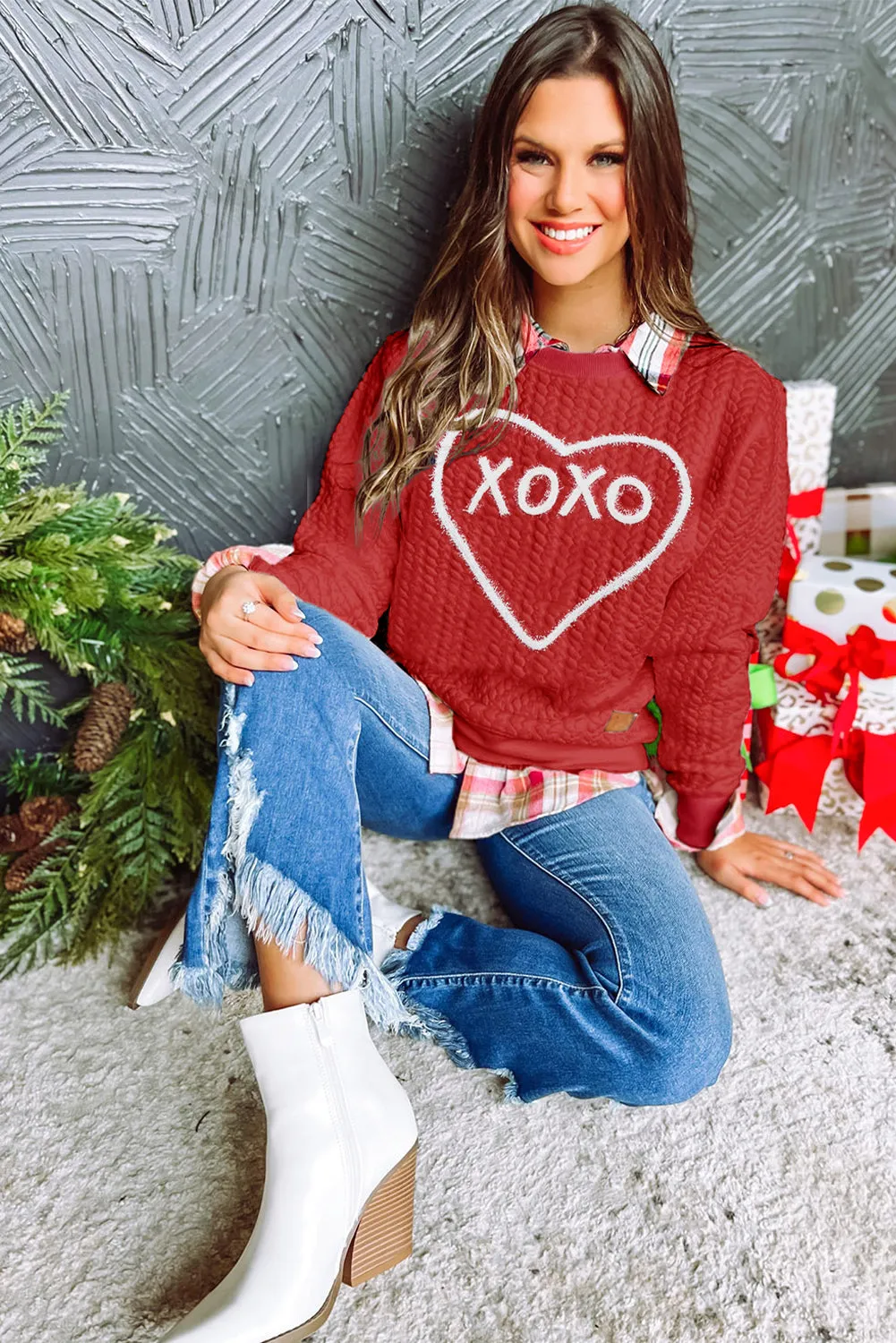 Sweat-shirt texturé brodé Racing Red Heart XOXO Chenille