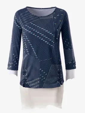 T-shirt imprimé graphique avec oeillets et laçages décoratifs manches 3/4