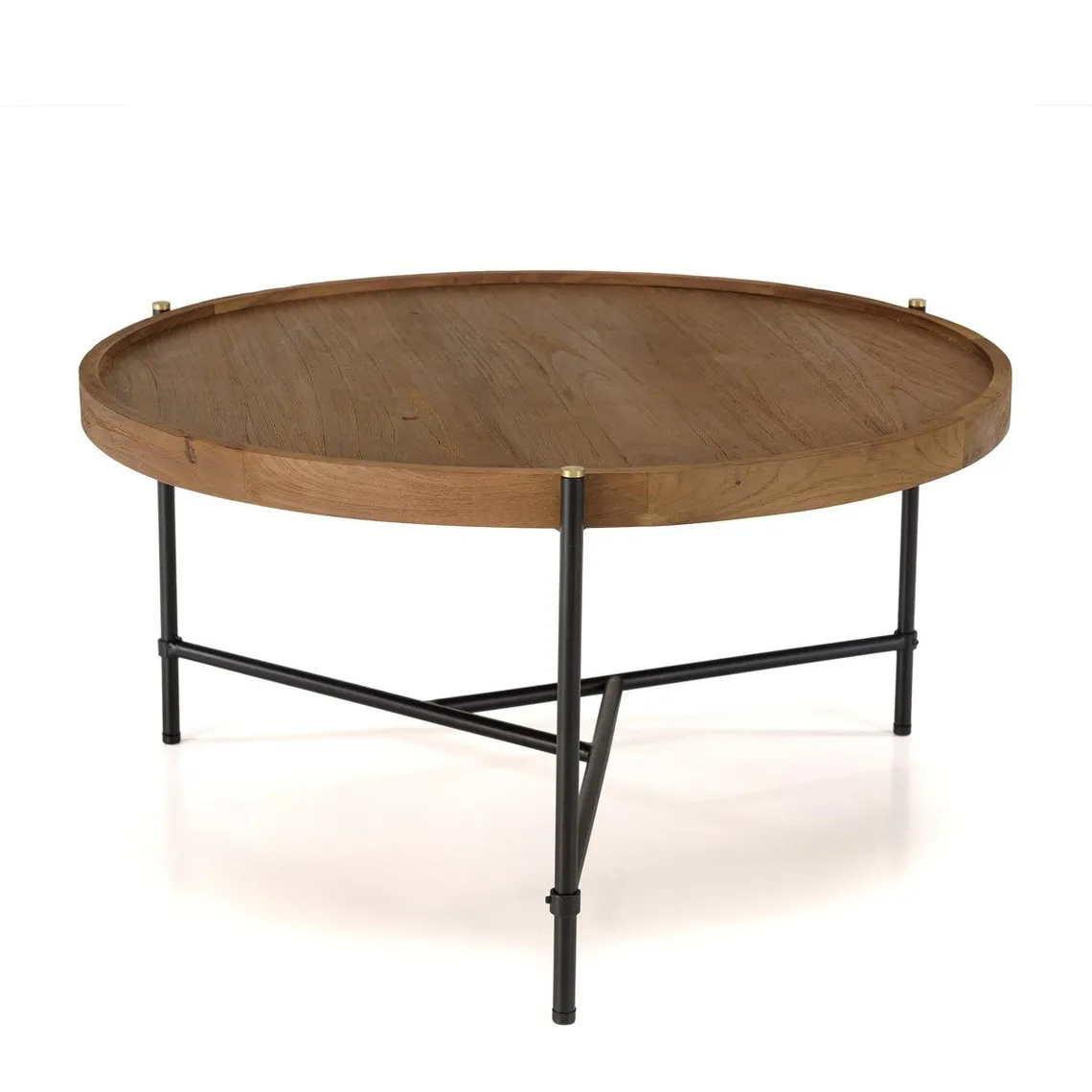 Table basse ronde 78x78cm plateau en bois de teck recyclé  | 3 Suisses