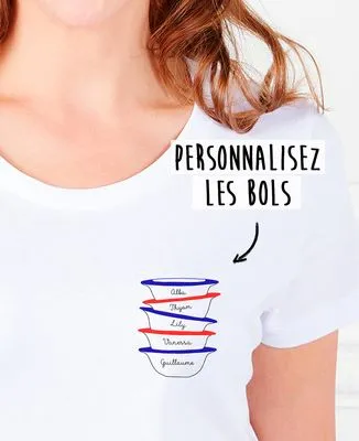 Tablier à poche Bols et prénom imprimé personnalisé