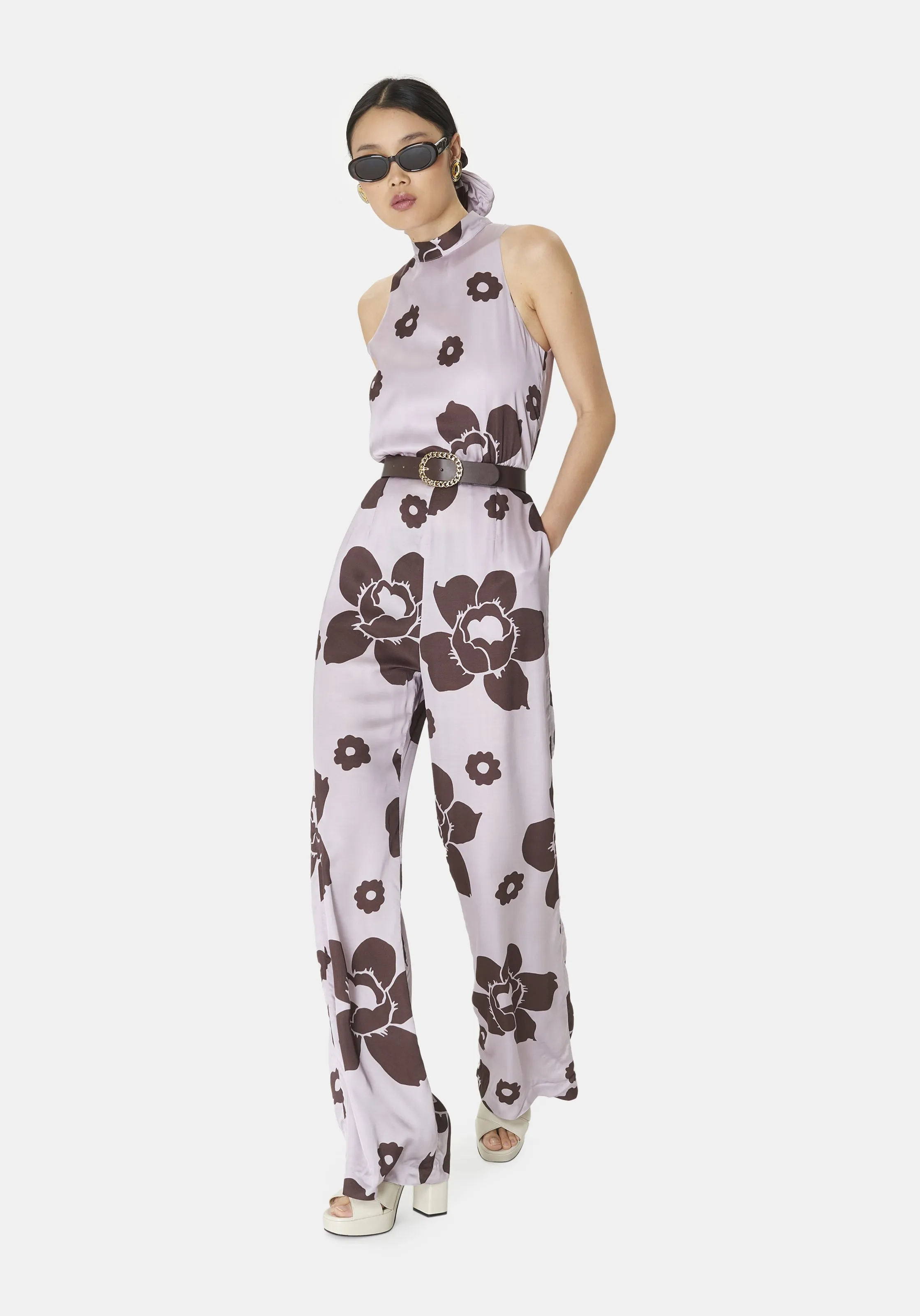TARA JARMON  Combinaison droit fleurs   montant - cecile - Violet