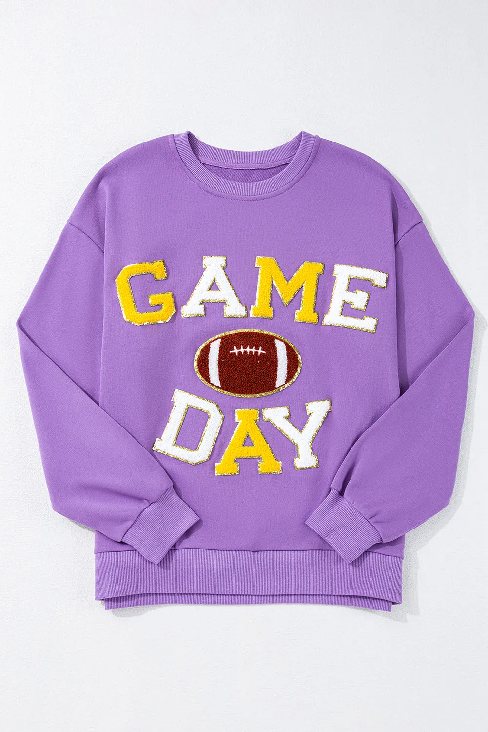 Tillandsia Purple GAME DAY Rugby Chenille Sweat-shirt brodé