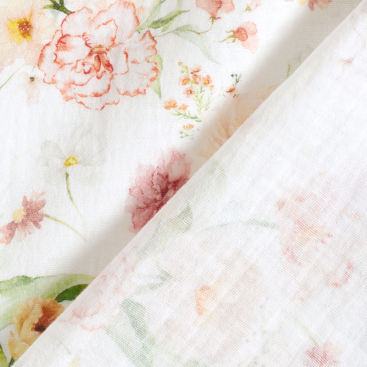 Tissu double gaze de coton Bouquet de fleurs Impression numérique – écru
