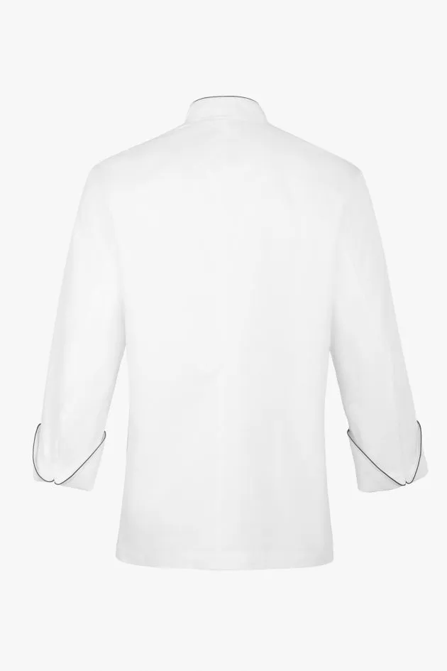 VESTE DE CUISINE JOEL BLANCHE AVEC POCHE PASSEPOIL GRIS