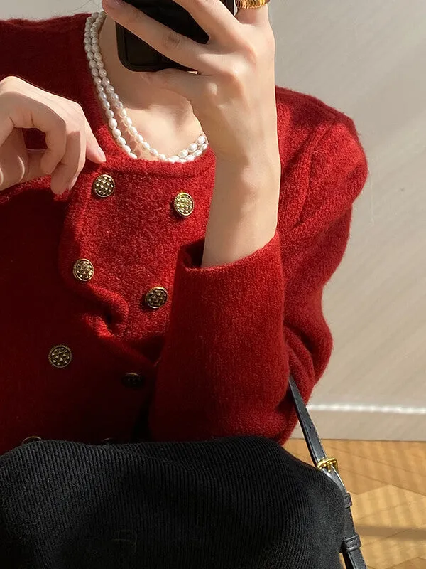 Élégante Cardigan Irrégulier à Col Rond et Double Boutonnage Femmes